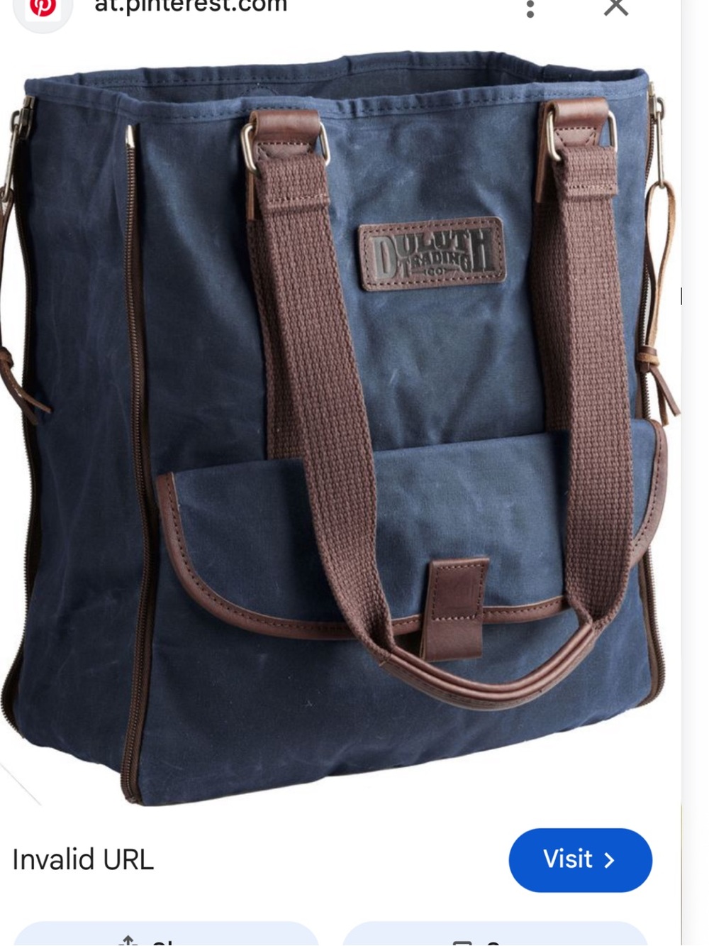 Duluth Trading Co Navy Canvas Tote with Brown Trim and Straps